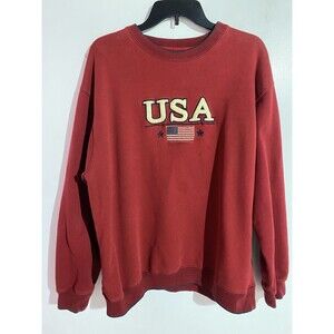 Vtg 90s Sweater Mens L Burgundy USA Flag Thick Y2K Granpacore Preppy Casual C&B